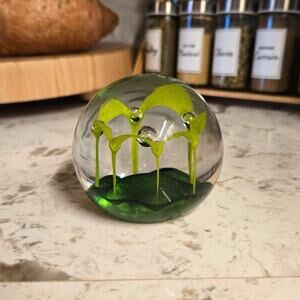 Vintage Caithness Scotland MayDance Handmade Green Paperweight